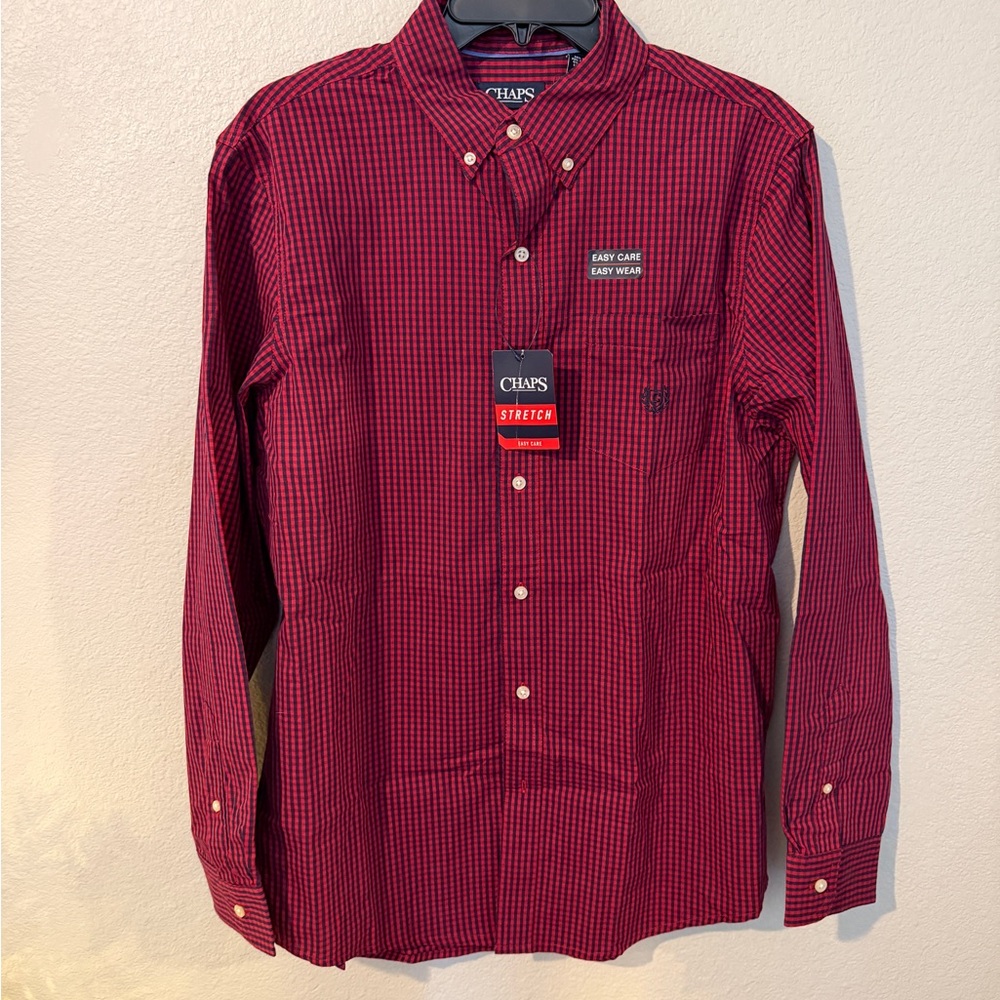 Chaps Men's Burgundy Plaid Button Down Shirt